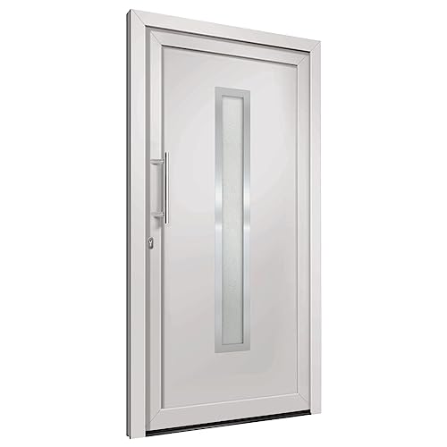 Haustür mit Linker Edelstahl-Ziehgriff, Montageset, Dichtungsband, Eingangstür mit 3D verstellbare Scharniere für Eingangsbereich, Weiß 88x200 cm PVC von SDWEHBJ