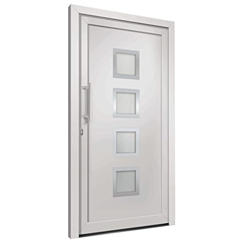Haustür mit Linker Edelstahl-Ziehgriff, Montageset, Dichtungsband, Eingangstür mit 3D verstellbare Scharniere für Eingangsbereich, Weiß 98x190 cm PVC von SDWEHBJ