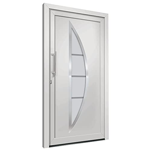 Haustür mit Linker Edelstahl-Ziehgriff, Montageset, Dichtungsband, Eingangstür mit 3D verstellbare Scharniere für Eingangsbereich, Weiß 98x200 cm PVC von SDWEHBJ