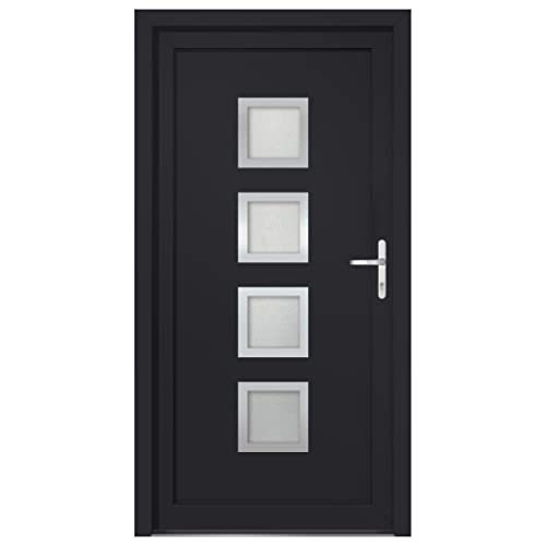 Haustür mit Rechter Aluminium-Türgriff, Montageset, Dichtungsband, Eingangstür mit 3D verstellbare Scharniere für Eingangsbereich, Anthrazit 88x200 cm PVC von SDWEHBJ