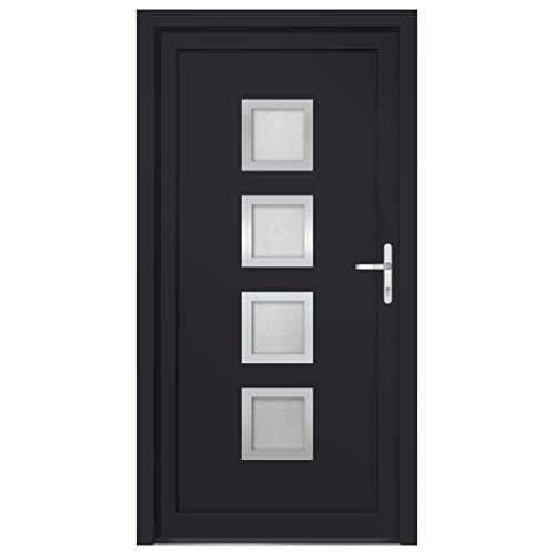 Haustür mit Rechter Aluminium-Türgriff, Montageset, Dichtungsband, Eingangstür mit 3D verstellbare Scharniere für Eingangsbereich, Anthrazit 98x190 cm PVC von SDWEHBJ
