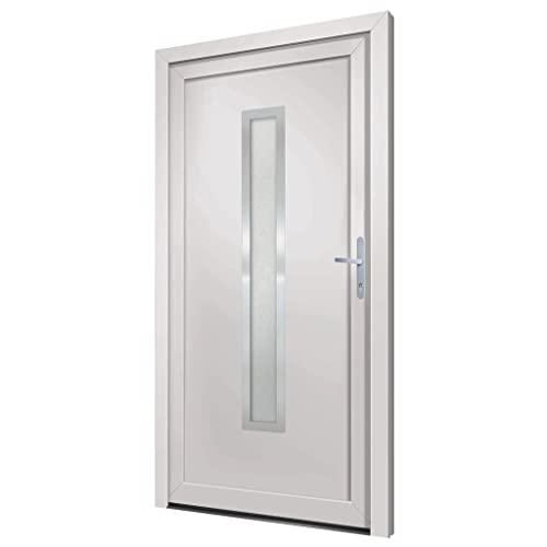Haustür mit Rechter Aluminium-Türgriff, Montageset, Dichtungsband, Eingangstür mit 3D verstellbare Scharniere für Eingangsbereich, Weiß 108x200 cm PVC von SDWEHBJ
