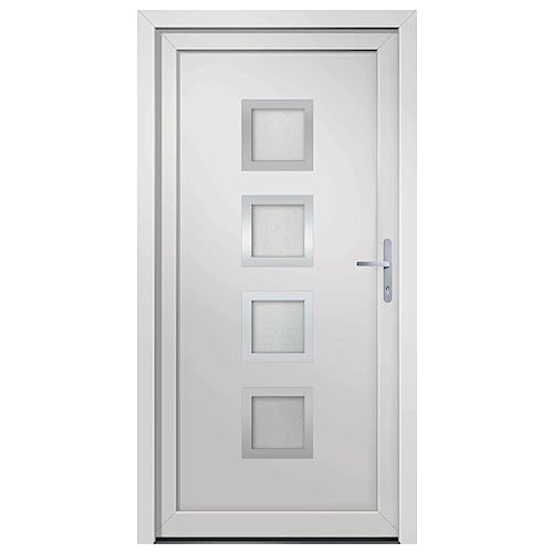 Haustür mit Rechter Aluminium-Türgriff, Montageset, Dichtungsband, Eingangstür mit 3D verstellbare Scharniere für Eingangsbereich, Weiß 108x200 cm PVC von SDWEHBJ