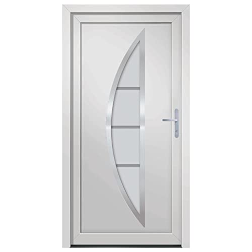 Haustür mit Rechter Aluminium-Türgriff, Montageset, Dichtungsband, Eingangstür mit 3D verstellbare Scharniere für Eingangsbereich, Weiß 88x200 cm PVC von SDWEHBJ
