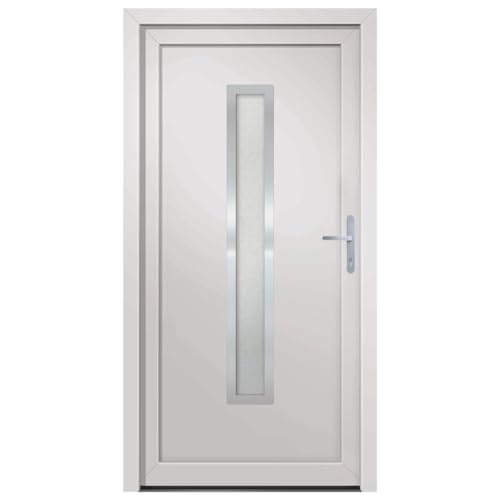 Haustür mit Rechter Aluminium-Türgriff, Montageset, Dichtungsband, Eingangstür mit 3D verstellbare Scharniere für Eingangsbereich, Weiß 98x208 cm PVC von SDWEHBJ
