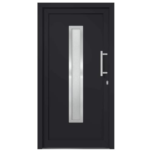 Haustür mit Rechter Edelstahl-Ziehgriff, Montageset, Dichtungsband, Eingangstür mit 3D verstellbare Scharniere für Eingangsbereich, Anthrazit 108x208 cm PVC von SDWEHBJ