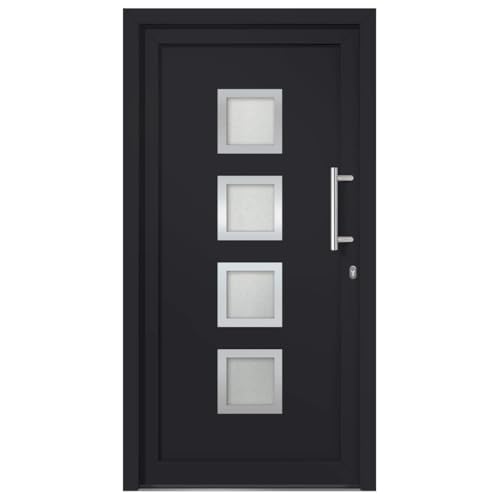 Haustür mit Rechter Edelstahl-Ziehgriff, Montageset, Dichtungsband, Eingangstür mit 3D verstellbare Scharniere für Eingangsbereich, Anthrazit 88x200 cm PVC von SDWEHBJ