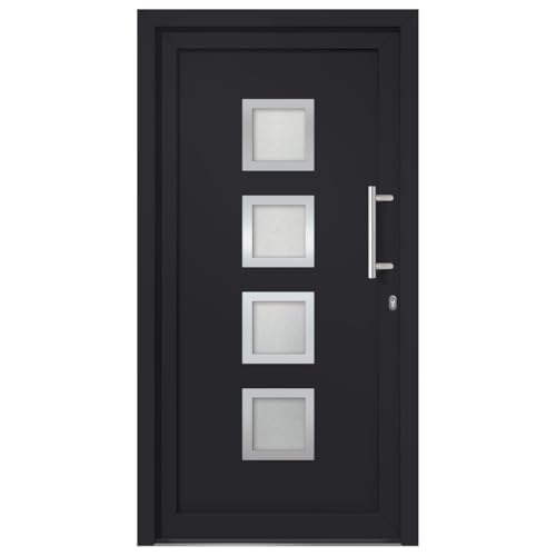 Haustür mit Rechter Edelstahl-Ziehgriff, Montageset, Dichtungsband, Eingangstür mit 3D verstellbare Scharniere für Eingangsbereich, Anthrazit 98x190 cm PVC von SDWEHBJ