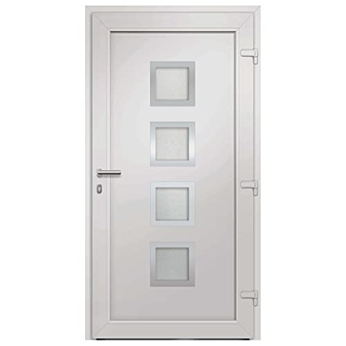 Haustür mit Rechter Edelstahl-Ziehgriff, Montageset, Dichtungsband, Eingangstür mit 3D verstellbare Scharniere für Eingangsbereich, Weiß 108x200 cm PVC von SDWEHBJ