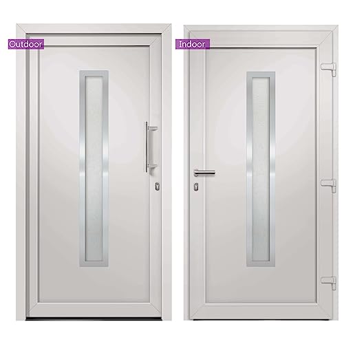Haustür mit Rechter Edelstahl-Ziehgriff, Montageset, Dichtungsband, Eingangstür mit 3D verstellbare Scharniere für Eingangsbereich, Weiß 108x200 cm PVC von SDWEHBJ