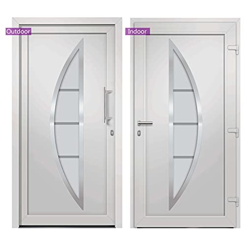 Haustür mit Rechter Edelstahl-Ziehgriff, Montageset, Dichtungsband, Eingangstür mit 3D verstellbare Scharniere für Eingangsbereich, Weiß 108x208 cm PVC von SDWEHBJ