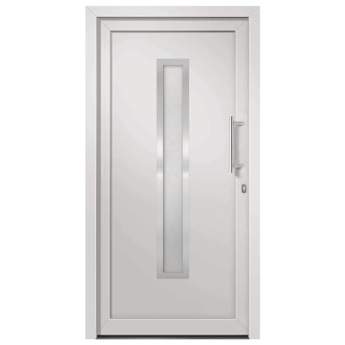 Haustür mit Rechter Edelstahl-Ziehgriff, Montageset, Dichtungsband, Eingangstür mit 3D verstellbare Scharniere für Eingangsbereich, Weiß 108x208 cm PVC von SDWEHBJ
