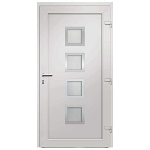 Haustür mit Rechter Edelstahl-Ziehgriff, Montageset, Dichtungsband, Eingangstür mit 3D verstellbare Scharniere für Eingangsbereich, Weiß 108x208 cm PVC von SDWEHBJ