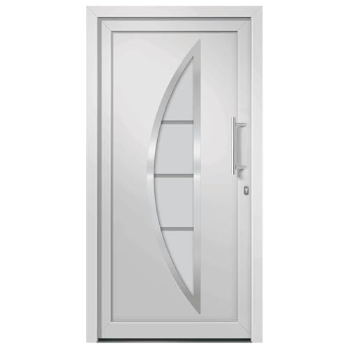 Haustür mit Rechter Edelstahl-Ziehgriff, Montageset, Dichtungsband, Eingangstür mit 3D verstellbare Scharniere für Eingangsbereich, Weiß 88x200 cm PVC von SDWEHBJ