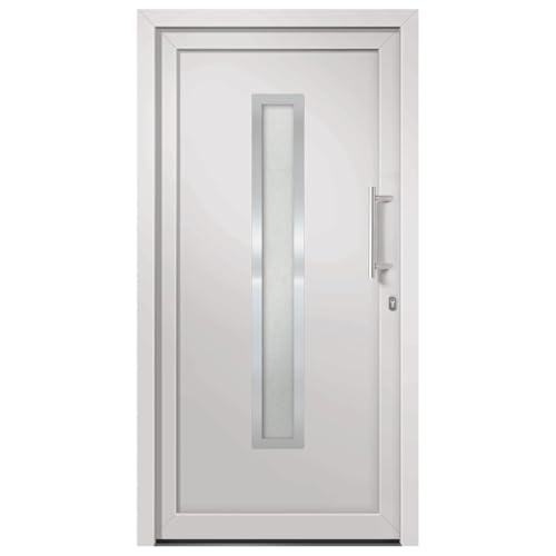 Haustür mit Rechter Edelstahl-Ziehgriff, Montageset, Dichtungsband, Eingangstür mit 3D verstellbare Scharniere für Eingangsbereich, Weiß 98x208 cm PVC von SDWEHBJ