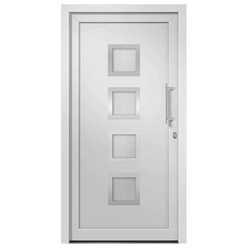 Haustür mit Rechter Edelstahl-Ziehgriff, Montageset, Dichtungsband, Eingangstür mit 3D verstellbare Scharniere für Eingangsbereich, Weiß 98x208 cm PVC von SDWEHBJ