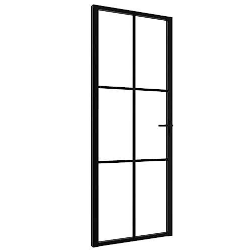 Innentür mit Türgriff, Stabiler Aluminiumrahmen, Moderne Designtüren für Badezimmer, Küche, Esszimmer, 76x201,5 cm Schwarz Glas und Aluminium von SDWEHBJ