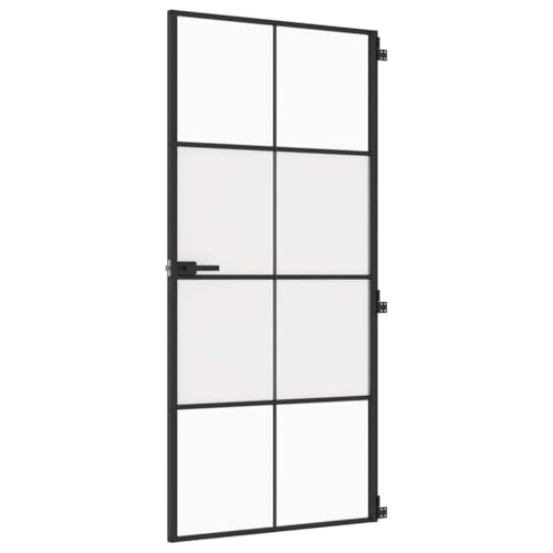 Innentür mit Türgriff, Stabiler Aluminiumrahmen, Moderne Designtüren für Badezimmer, Küche, Esszimmer, Schwarz 93x201,5 cm Halbmatt Hartglas & Aluminium Schlank von SDWEHBJ