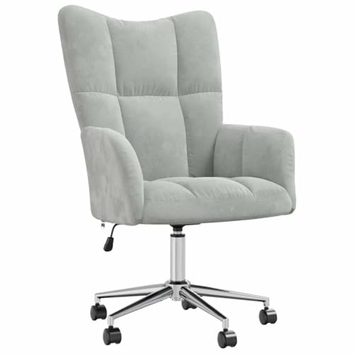 Relaxsessel, Höhenverstellbare Drehbare Lesesessel, Lounge-Stühle mit Rückenlehne und Armlehne für Wohnzimmer, Büro, 61.5x69x(94.5-102) cm Hellgrau Samt von SDWEHBJ
