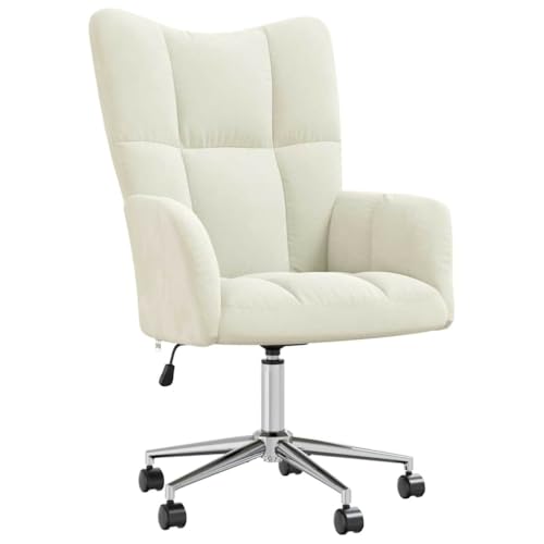 Relaxsessel, Höhenverstellbare Drehbare Lesesessel, Lounge-Stühle mit Rückenlehne und Armlehne für Wohnzimmer, Schlafzimmer, Büro, 61.5x69x(94.5-102) cm Cremeweiß Samt von SDWEHBJ