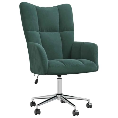 Relaxsessel, Höhenverstellbare Drehbare Lesesessel, Lounge-Stühle mit Rückenlehne und Armlehne für Wohnzimmer, Schlafzimmer, Büro, 61.5x69x(94.5-102) cm Dunkelgrün Samt von SDWEHBJ
