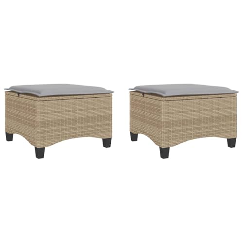 SDWEHBJ Gartenhocker mit Kissen, 2 STK, Freizeitstuhl, Garten-Esszimmer-Stühle, Hocker Outdoor, Sitzhocker für Balkon, Terrasse, Beige 55x55x36 cm Poly Rattan von SDWEHBJ