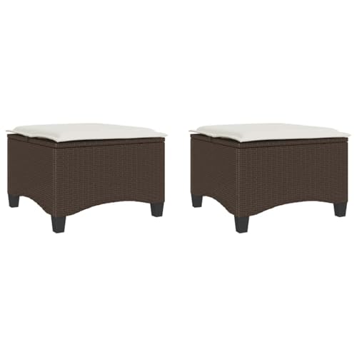 SDWEHBJ Gartenhocker mit Kissen, 2 STK, Freizeitstuhl, Garten-Esszimmer-Stühle, Hocker Outdoor, Sitzhocker für Balkon, Terrasse, Braun 55x55x36 cm Poly Rattan von SDWEHBJ