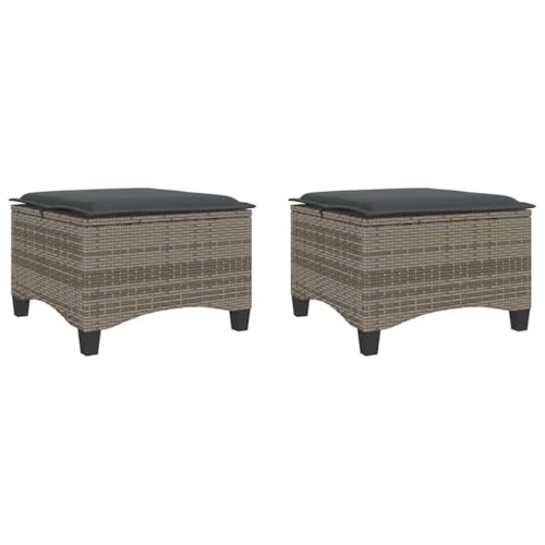 SDWEHBJ Gartenhocker mit Kissen, 2 STK, Freizeitstuhl, Garten-Esszimmer-Stühle, Hocker Outdoor, Sitzhocker für Balkon, Terrasse, Grau 55x55x36 cm Poly Rattan von SDWEHBJ