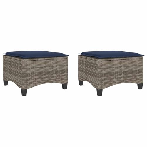 SDWEHBJ Gartenhocker mit Kissen, 2 STK, Freizeitstuhl, Garten-Esszimmer-Stühle, Hocker Outdoor, Sitzhocker für Balkon, Terrasse, Grau 55x55x36 cm Poly Rattan von SDWEHBJ