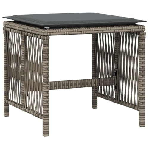 SDWEHBJ Gartenhocker mit Kissen, 4 STK, Freizeitstuhl, Garten-Esszimmer-Stühle, Hocker Outdoor, Sitzhocker für Balkon, Terrasse, Grau 41x41x36 cm Poly Rattan von SDWEHBJ