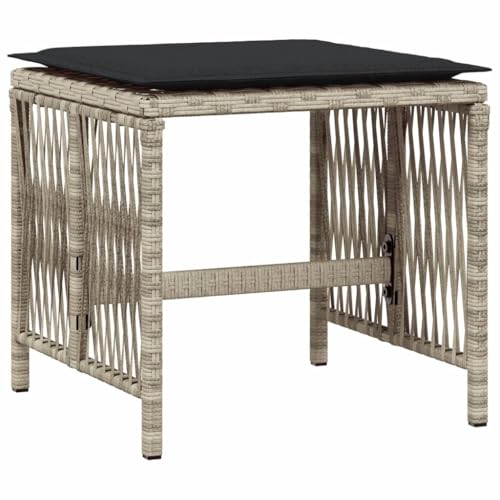 SDWEHBJ Gartenhocker mit Kissen, 4 STK, Freizeitstuhl, Garten-Esszimmer-Stühle, Hocker Outdoor, Sitzhocker für Balkon, Terrasse, Hellgrau 41x41x36 cm Poly Rattan von SDWEHBJ
