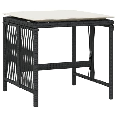 SDWEHBJ Gartenhocker mit Kissen, 4 STK, Freizeitstuhl, Garten-Esszimmer-Stühle, Hocker Outdoor, Sitzhocker für Balkon, Terrasse, Schwarz 41x41x36 cm Poly Rattan von SDWEHBJ