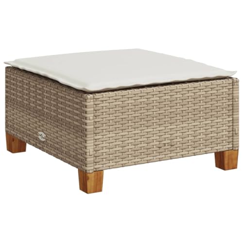 SDWEHBJ Gartenhocker mit Kissen, Robuster Rutschfester Sitzhocker, Freizeitstuhl, Hocker für Pool, Balkon & Terrasse, Beige 63,5x56x32 cm Poly Rattan von SDWEHBJ