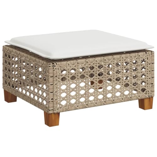 SDWEHBJ Gartenhocker mit Kissen, Robuster Rutschfester Sitzhocker, Freizeitstuhl, Hocker für Pool, Balkon & Terrasse, Beige 63,5x56x32 cm Poly Rattan von SDWEHBJ