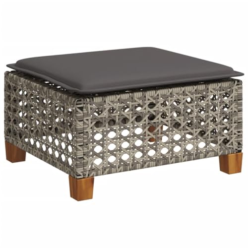 SDWEHBJ Gartenhocker mit Kissen, Robuster Rutschfester Sitzhocker, Freizeitstuhl, Hocker für Pool, Balkon & Terrasse, Grau 63,5x56x32 cm Poly Rattan von SDWEHBJ