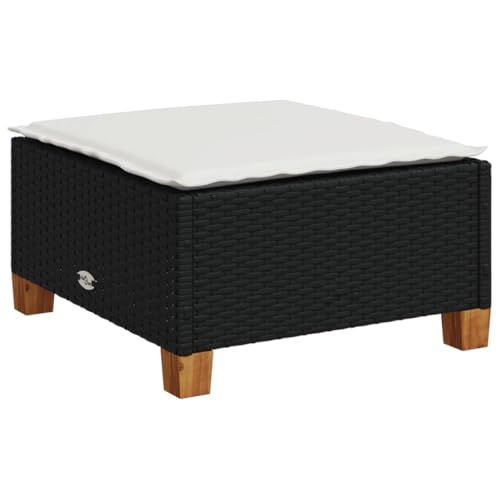 SDWEHBJ Gartenhocker mit Kissen, Robuster Rutschfester Sitzhocker, Freizeitstuhl, Hocker für Pool, Balkon & Terrasse, Schwarz 63,5x56x32 cm Poly Rattan von SDWEHBJ