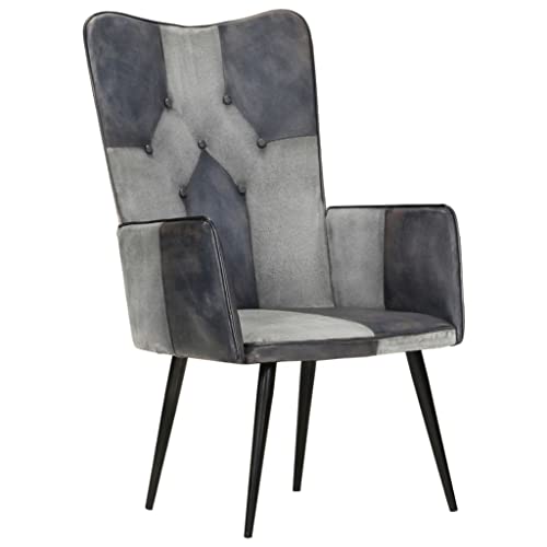 SDWEHBJ Ohrensessel, Gepolsterter Akzentstuhl, Lesesessel, Einzelsofa für Schlafzimmer, Wohnzimmer, Büro, Vanity, Robust, 55 x 41 x 97 cm Grau Echtleder von SDWEHBJ