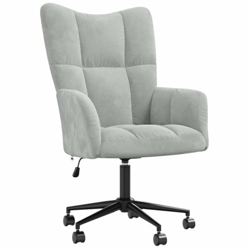 SDWEHBJ Relaxsessel, Gepolsterter Stuhl, Drehstühle mit Rückenlehne, höhenverstellbare Wohnzimmerstühle für Büro, Esszimmer, 61.5x69x(94.5-102) cm Hellgrau Samt von SDWEHBJ