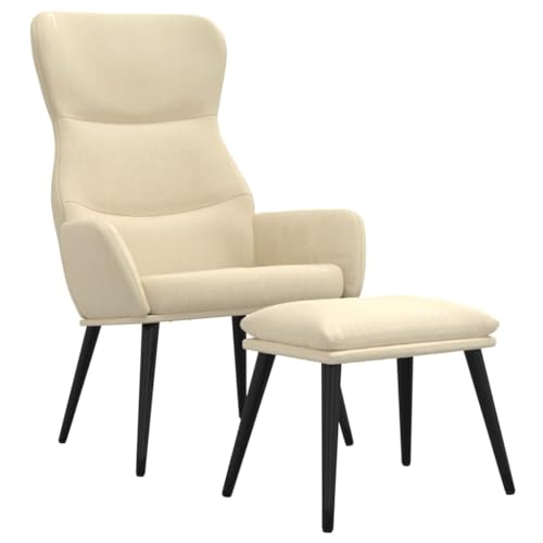 SDWEHBJ Relaxsessel mit Hocker, Beistellstuhl, Freizeitstuhl Gepolstert mit Metallrahmen, Stofflesestuhl Für Wohnzimmer, Schlafzimmer, 70x77x94 cm Creme Stoff von SDWEHBJ
