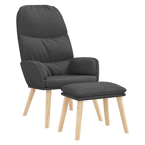 SDWEHBJ Relaxsessel mit Hocker, Beistellstuhl, Modern Freizeitstuhl Gepolstert mit Massivholzrahmen, Stofflesestuhl Für Wohnzimmer, 70x77x98 cm Dunkelgrau Stoff von SDWEHBJ