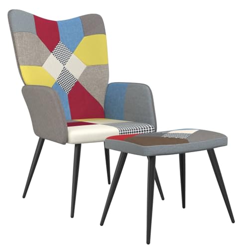 SDWEHBJ Relaxsessel mit Hocker, Esszimmerstuhl, Gepolsterter Stuhl, Bürostuhl, Loungesessel für Esszimmer, Küche, Wohnzimmer, 61 x 70 x 96.5 cm Patchwork Stoff von SDWEHBJ