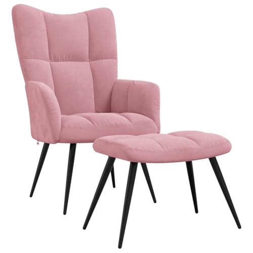 SDWEHBJ Relaxsessel mit Hocker, Esszimmerstuhl, Gepolsterter Stuhl, Bürostuhl, Loungesessel für Esszimmer, Wohnzimmer, Schlafzimmer, 61x70x96.5 cm Rosa Samt von SDWEHBJ