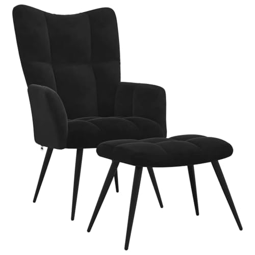 SDWEHBJ Relaxsessel mit Hocker, Esszimmerstuhl, Gepolsterter Stuhl, Bürostuhl, Loungesessel für Esszimmer, Wohnzimmer, Schlafzimmer, 61x70x96.5 cm Schwarz Samt SDWEHBJ Relaxsessel mit Hocker, Esszimmerstuhl, Gepolsterter Stuhl, Bürostuhl, Loungesessel für Esszimmer, Wohnzimmer, Schlafzimmer, 61x70x96.5 cm Schwarz Samt von SDWEHBJ