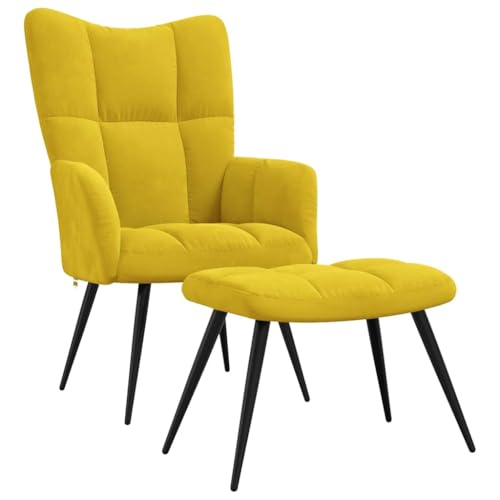 SDWEHBJ Relaxsessel mit Hocker, Esszimmerstuhl, Gepolsterter Stuhl, Bürostuhl, Loungesessel für Esszimmer, Wohnzimmer, Schlafzimmer, 61x70x96.5 cm Senfgelb Samt von SDWEHBJ