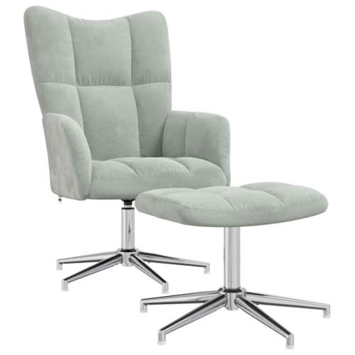 SDWEHBJ Relaxsessel mit Hocker, Esszimmerstuhl, Gepolsterter Stuhl, Bürostuhl, Loungesessel für Esszimmer, Wohnzimmer, Schlafzimmer, 62x68x98 cm Hellgrau Samt SDWEHBJ Relaxsessel mit Hocker, Esszimmerstuhl, Gepolsterter Stuhl, Bürostuhl, Loungesessel für Esszimmer, Wohnzimmer, Schlafzimmer, 62x68x98 cm Hellgrau Samt von SDWEHBJ
