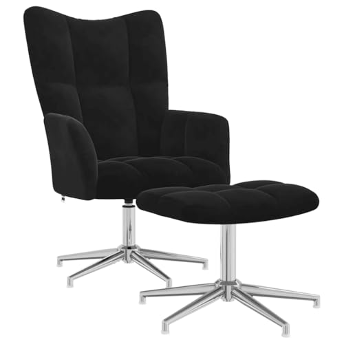 SDWEHBJ Relaxsessel mit Hocker, Esszimmerstuhl, Gepolsterter Stuhl, Bürostuhl, Loungesessel für Esszimmer, Wohnzimmer, Schlafzimmer, 62x68x98 cm Schwarz Samt SDWEHBJ Relaxsessel mit Hocker, Esszimmerstuhl, Gepolsterter Stuhl, Bürostuhl, Loungesessel für Esszimmer, Wohnzimmer, Schlafzimmer, 62x68x98 cm Schwarz Samt von SDWEHBJ
