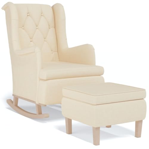 SDWEHBJ Schaukelsessel mit Hocker, Relax Lounge mit Armlehnen und gepolsterter Sitzfläche für Wohnzimmer, Schlafzimmer, Balkon, 65x91x100 cm Creme Stoff SDWEHBJ Schaukelsessel mit Hocker, Relax Lounge mit Armlehnen und gepolsterter Sitzfläche für Wohnzimmer, Schlafzimmer, Balkon, 65x91x100 cm Creme Stoff von SDWEHBJ