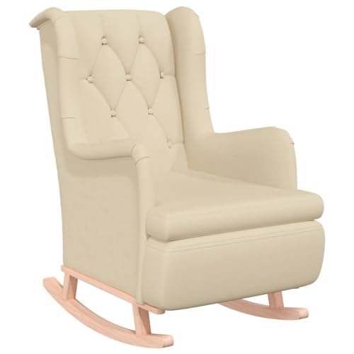 SDWEHBJ Schaukelsessel mit Kautschukholz-Beinen, Relax Lounge mit Armlehnen und gepolsterter Sitzfläche für Wohnzimmer, Schlafzimmer, 65x91x100 cm Creme Stoff SDWEHBJ Schaukelsessel mit Kautschukholz-Beinen, Relax Lounge mit Armlehnen und gepolsterter Sitzfläche für Wohnzimmer, Schlafzimmer, 65x91x100 cm Creme Stoff von SDWEHBJ