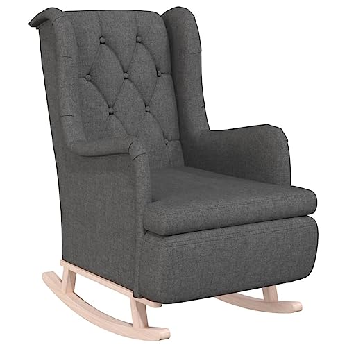 SDWEHBJ Schaukelsessel mit Kautschukholz-Beinen, Relax Lounge mit Armlehnen und gepolsterter Sitzfläche für Wohnzimmer, Schlafzimmer, 65x91x100 cm Dunkelgrau Stoff von SDWEHBJ