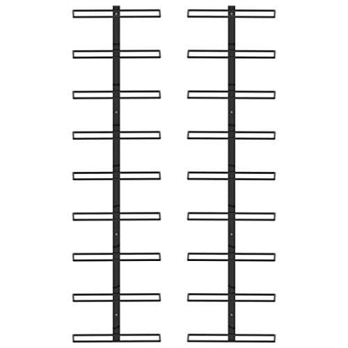 SDWEHBJ Wand-Weinregale für 9 Flaschen, 2er Set Flaschenregal Industrial, Flaschenhalter Zur Wandmontage für Bar, Küche, Restaurant, 24x8x95,4 cm Schwarz Eisen von SDWEHBJ